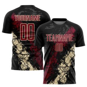 Custom Black Crimson-Cream Sublimation Soccer Uniform Jersey