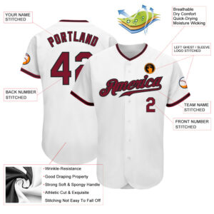 Custom White Crimson-Black Authentic Baseball Jersey