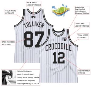 Custom White Black Pinstripe Black Authentic Basketball Jersey