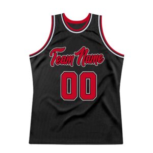 Custom Black Red-White Authentic Throwback Basketball Jersey