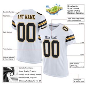 Custom White Black-Gold Mesh Authentic Football Jersey