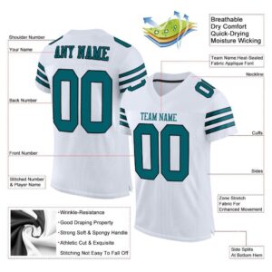 Custom White Teal-Black Mesh Authentic Football Jersey